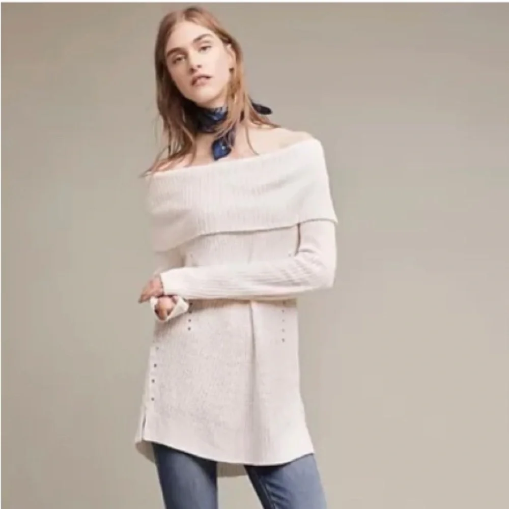 Anthropologie Moth off the shoulder white cream XS knit sweater Lucerne tunic